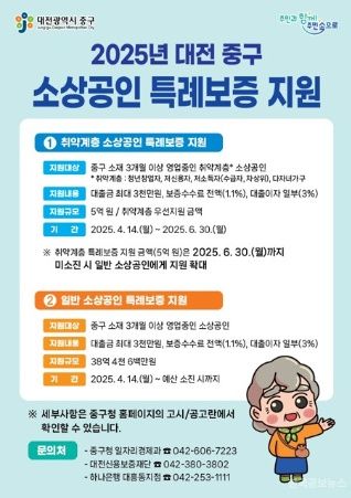 대전 중구, 소상공인 특례보증 지원대상 확대 시행 기사 사진