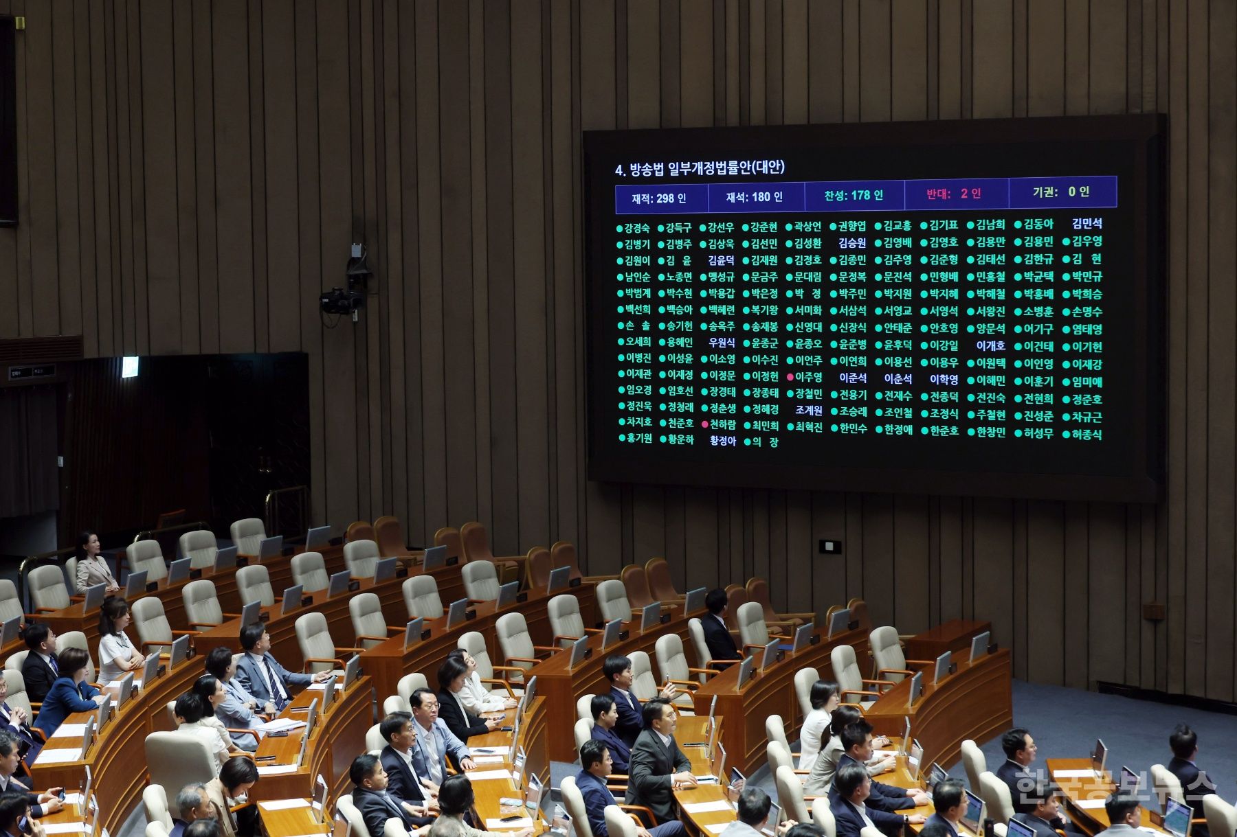  與 주도로 '방송법'국회 본회의 통과…국힘 필리버스터 24시간 만에 강제 종료 기사 사진