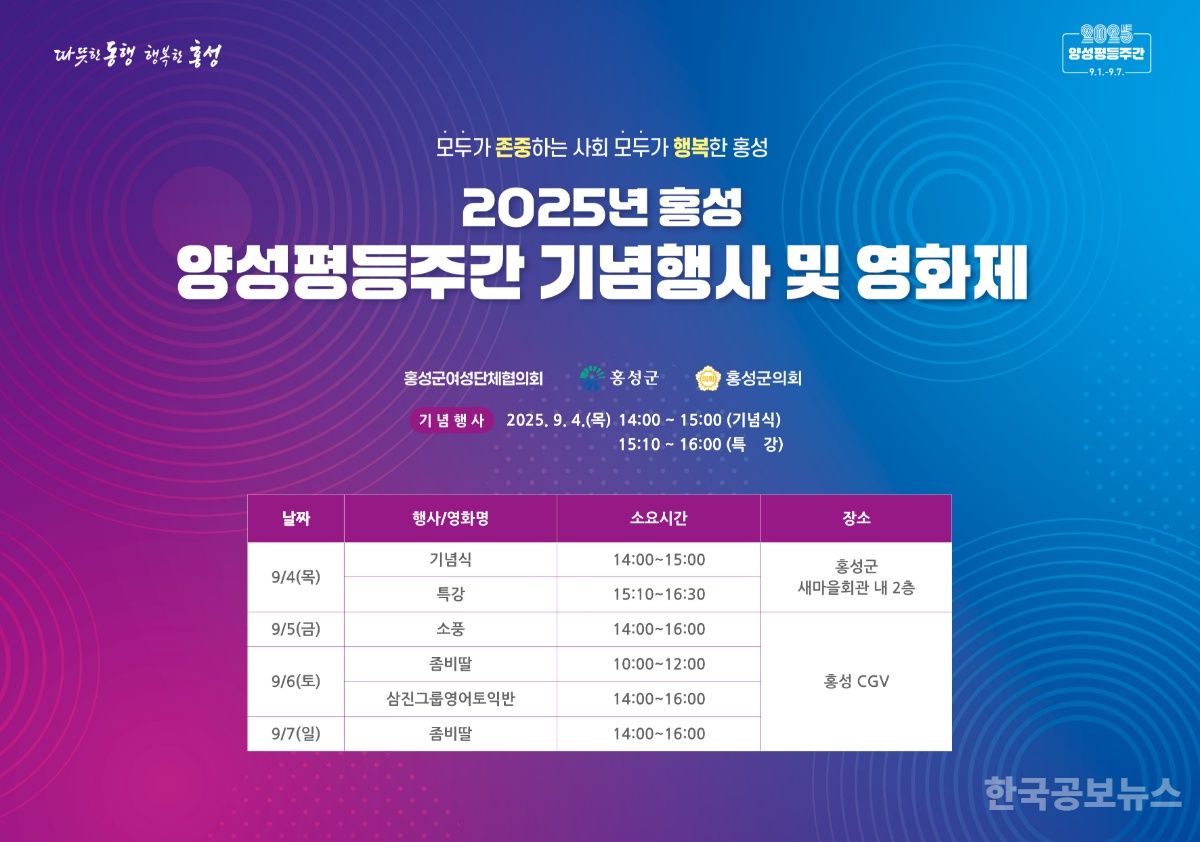 홍성군, 일상 속 성평등 문화 확산위한 노력 기사 사진